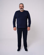 Lacivert Uzun Kollu V Yaka Tişört