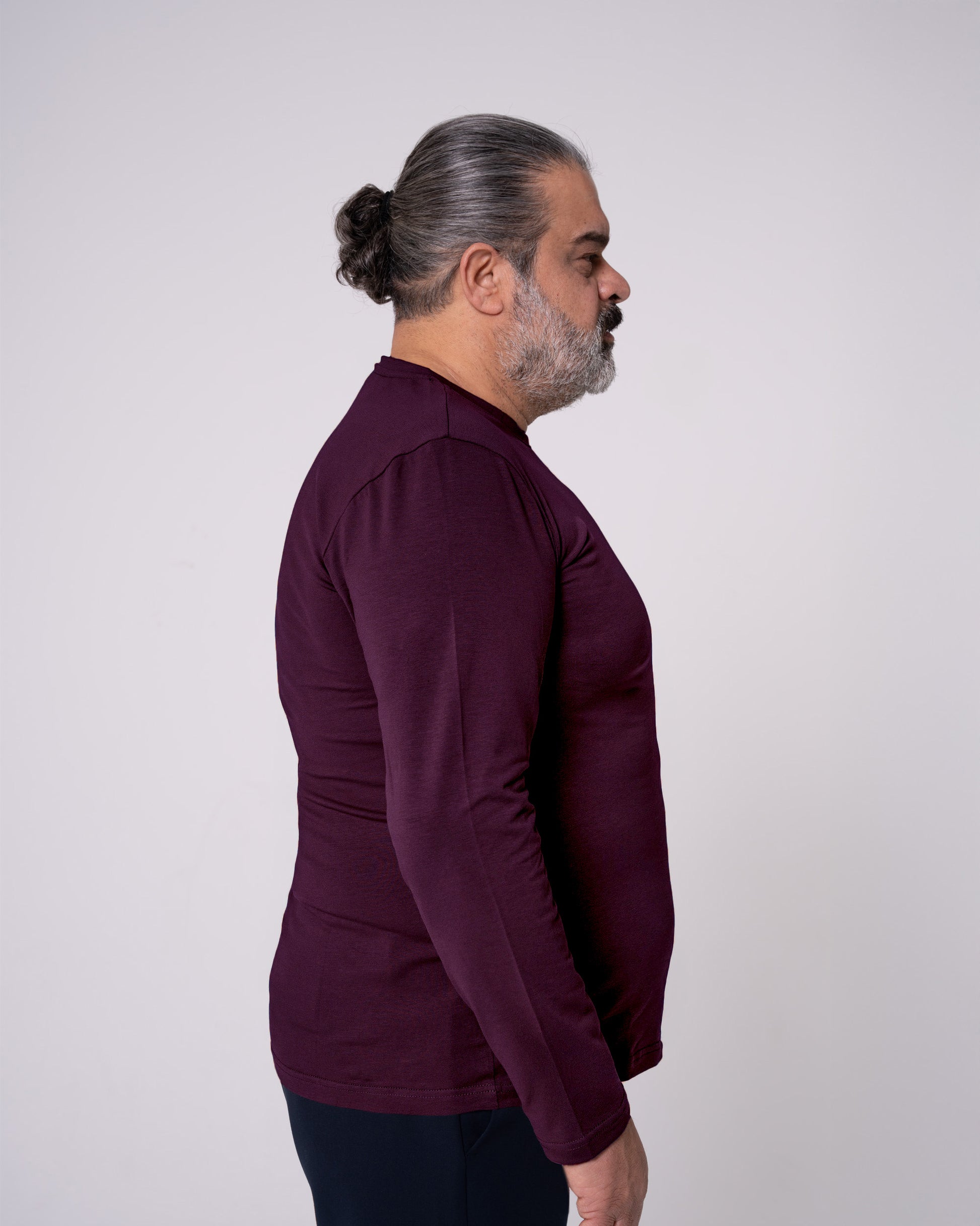 Bordo Uzun Kollu V Yaka Tişört