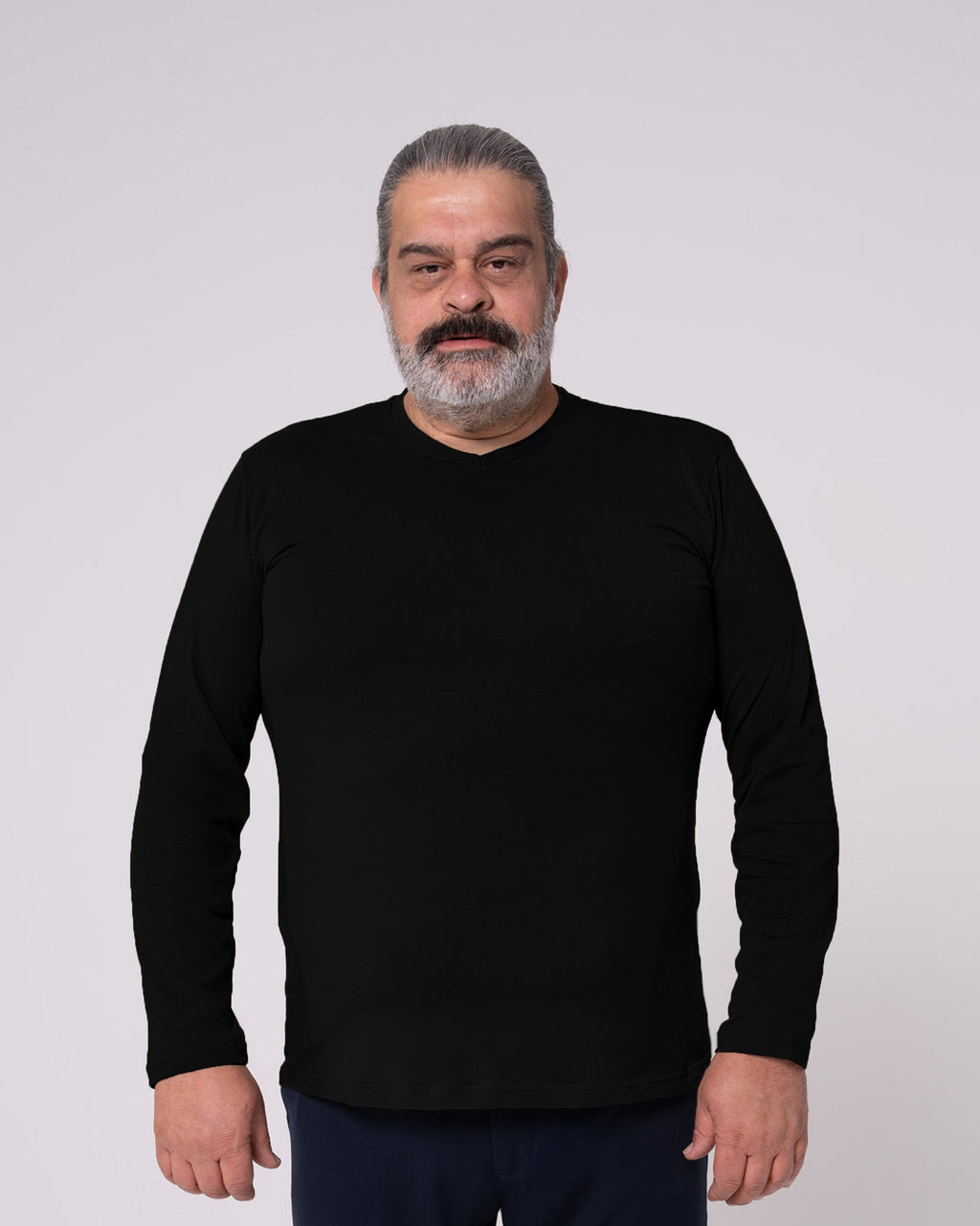 Siyah Uzun Kollu V Yaka Tişört Craftlabel