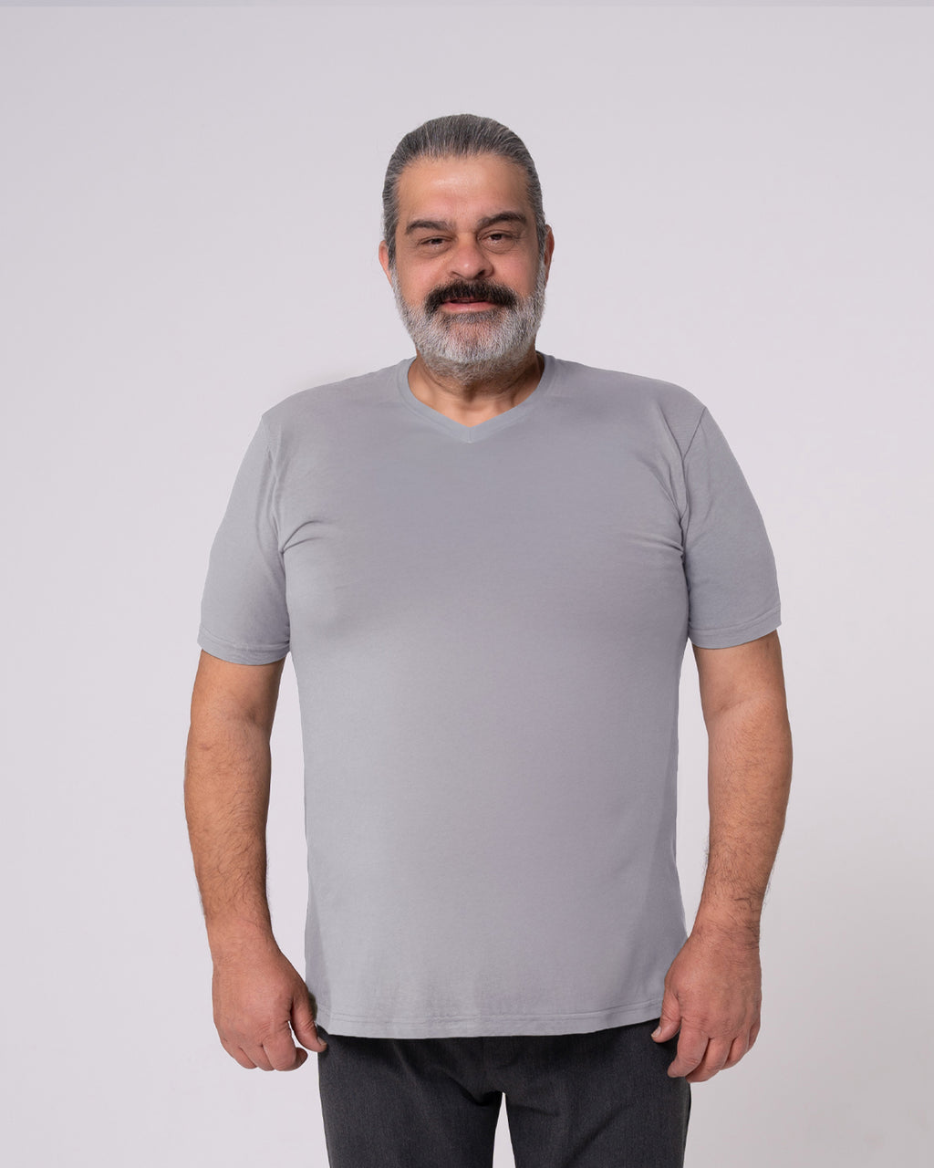 Gri V Yaka Tişört