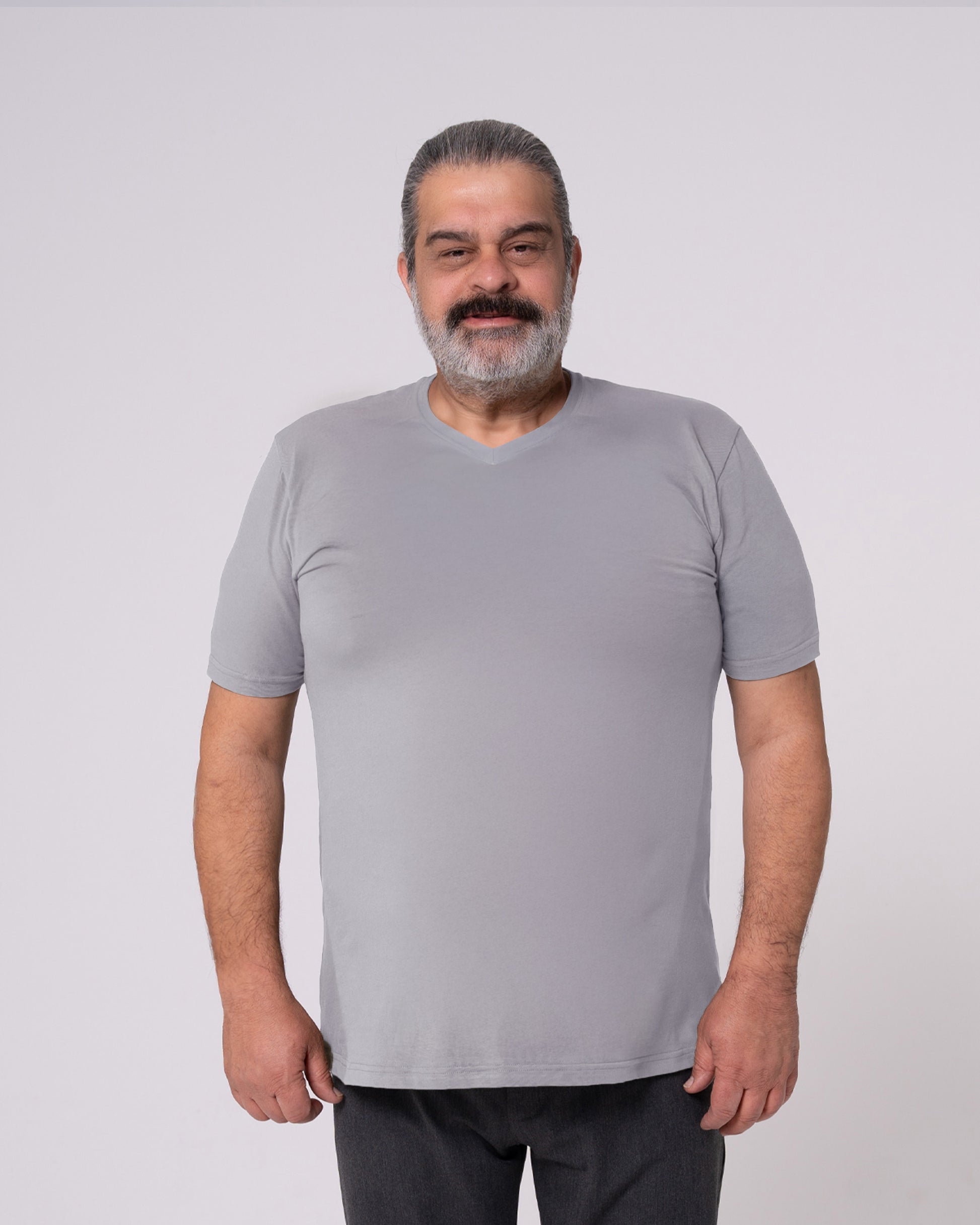 Gri V Yaka Tişört