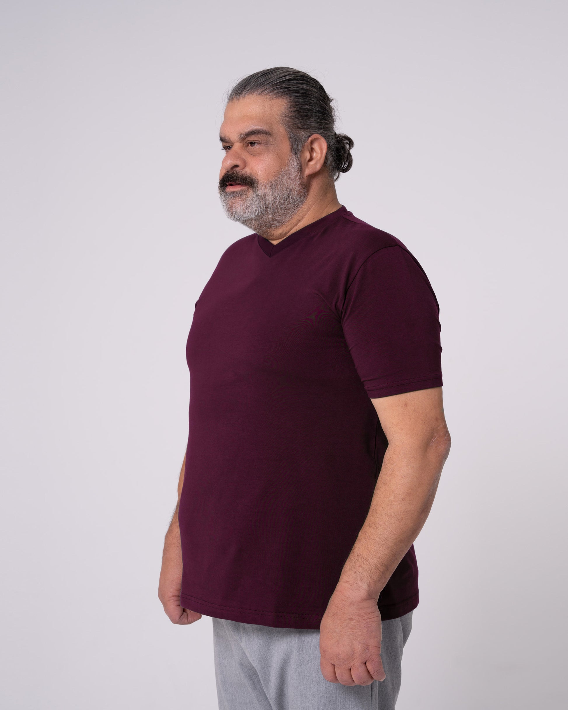 Bordo V Yaka Tişört