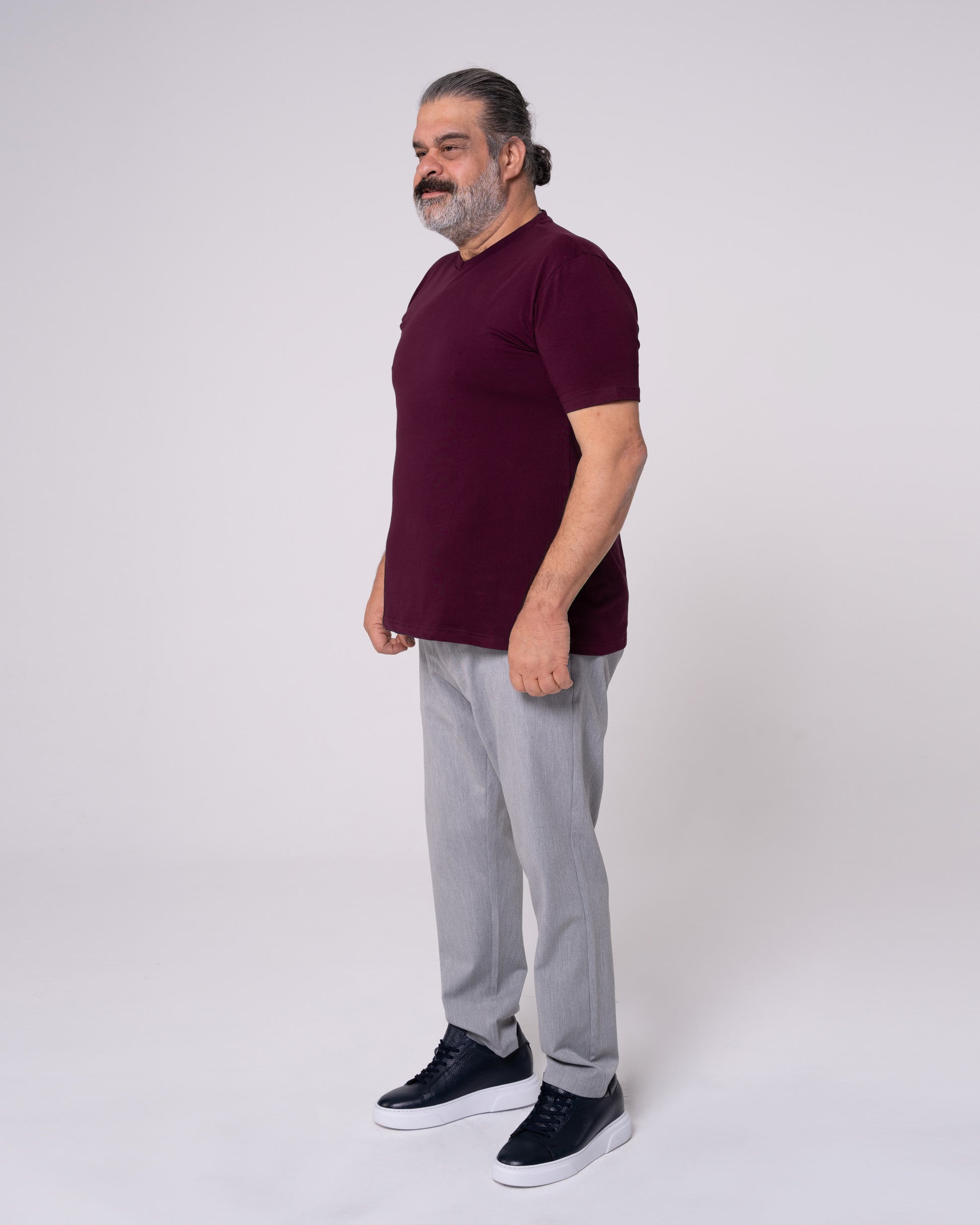Bordo V Yaka Tişört