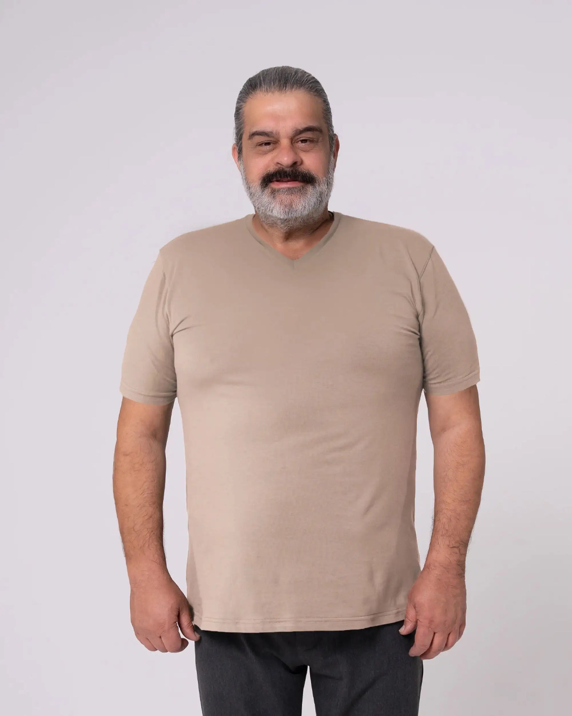 Taş Rengi V Yaka Tişört Craftlabel