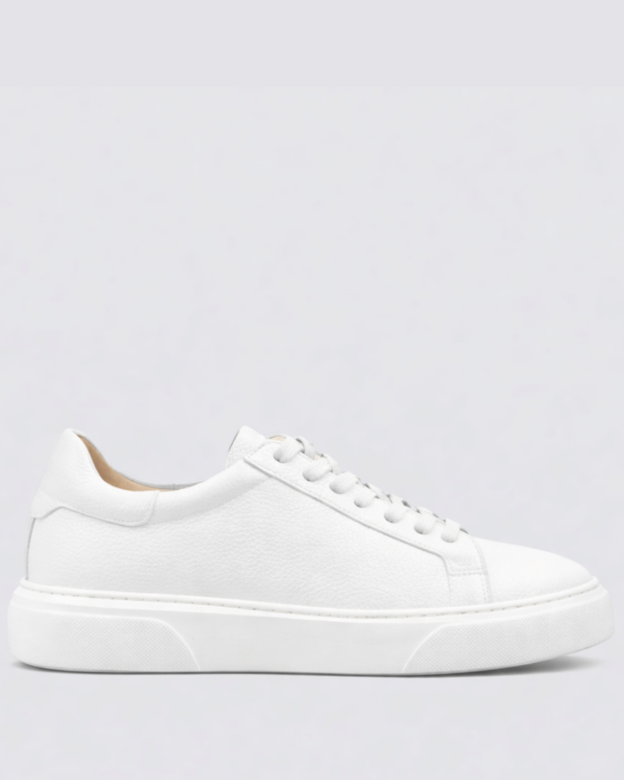 Beyaz - Beyaz Deri Sneaker +7CM Boy Uzatan Ayakkabı