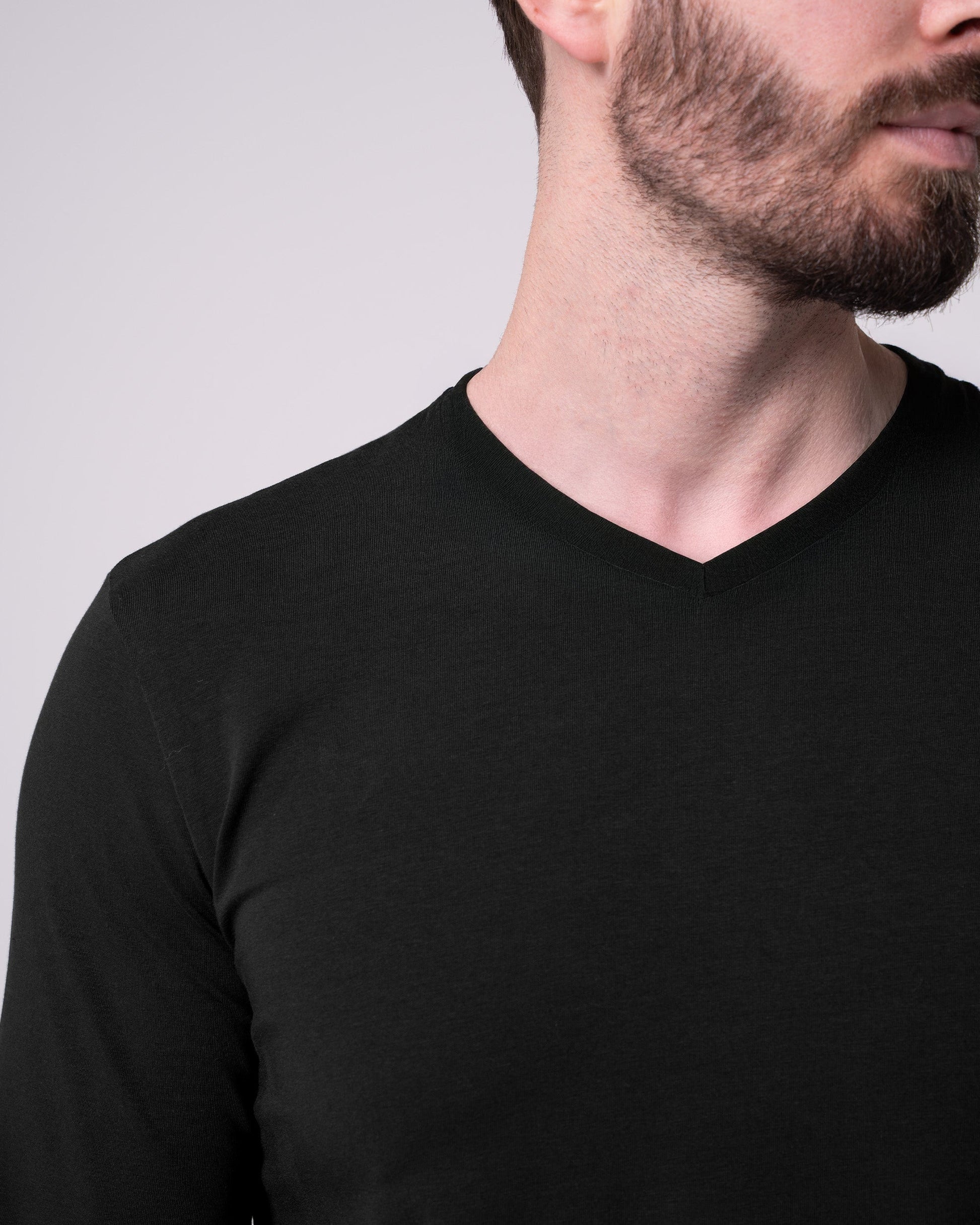 Siyah Uzun Kollu V Yaka Tişört Craftlabel