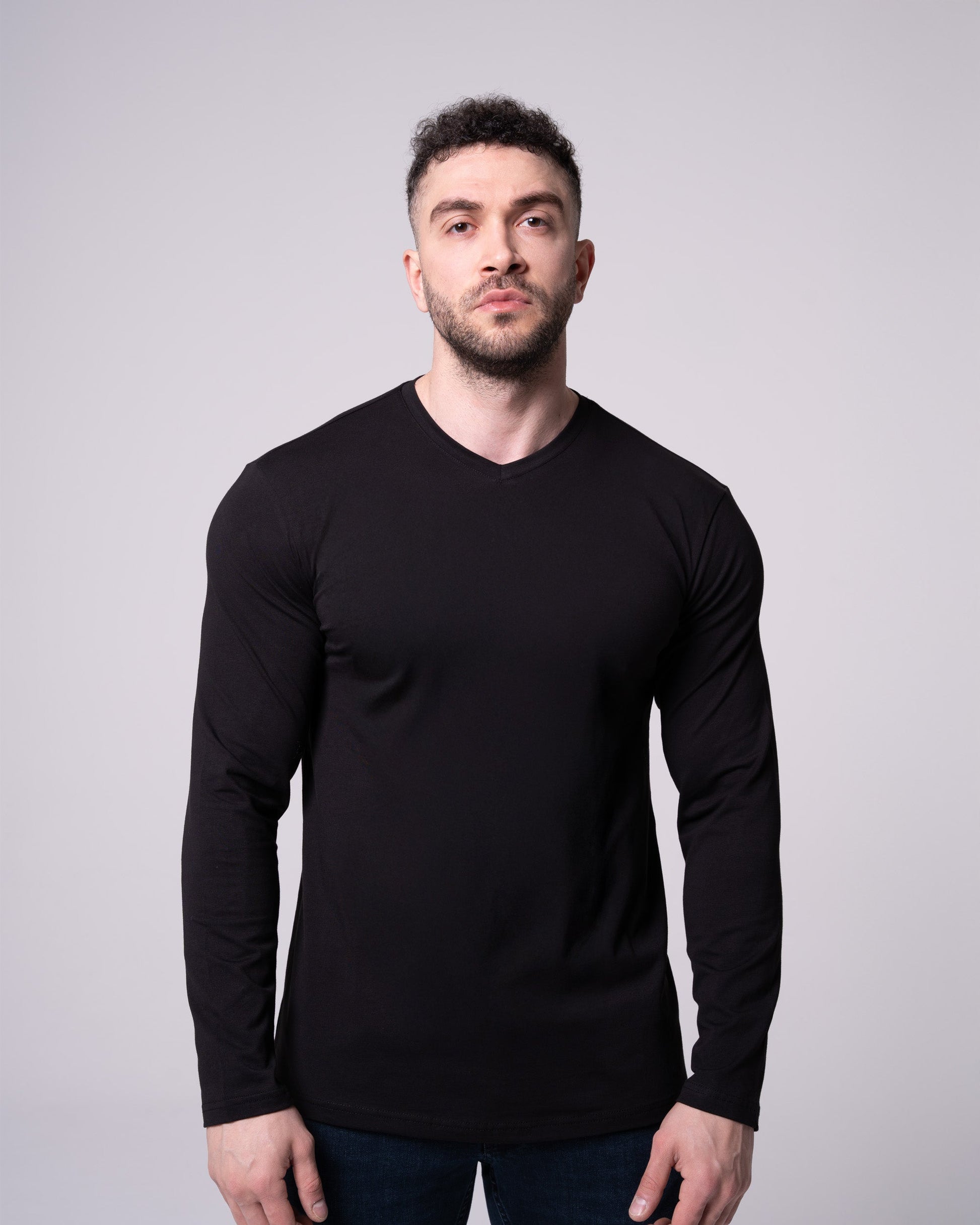 Siyah Uzun Kollu V Yaka Tişört Craftlabel