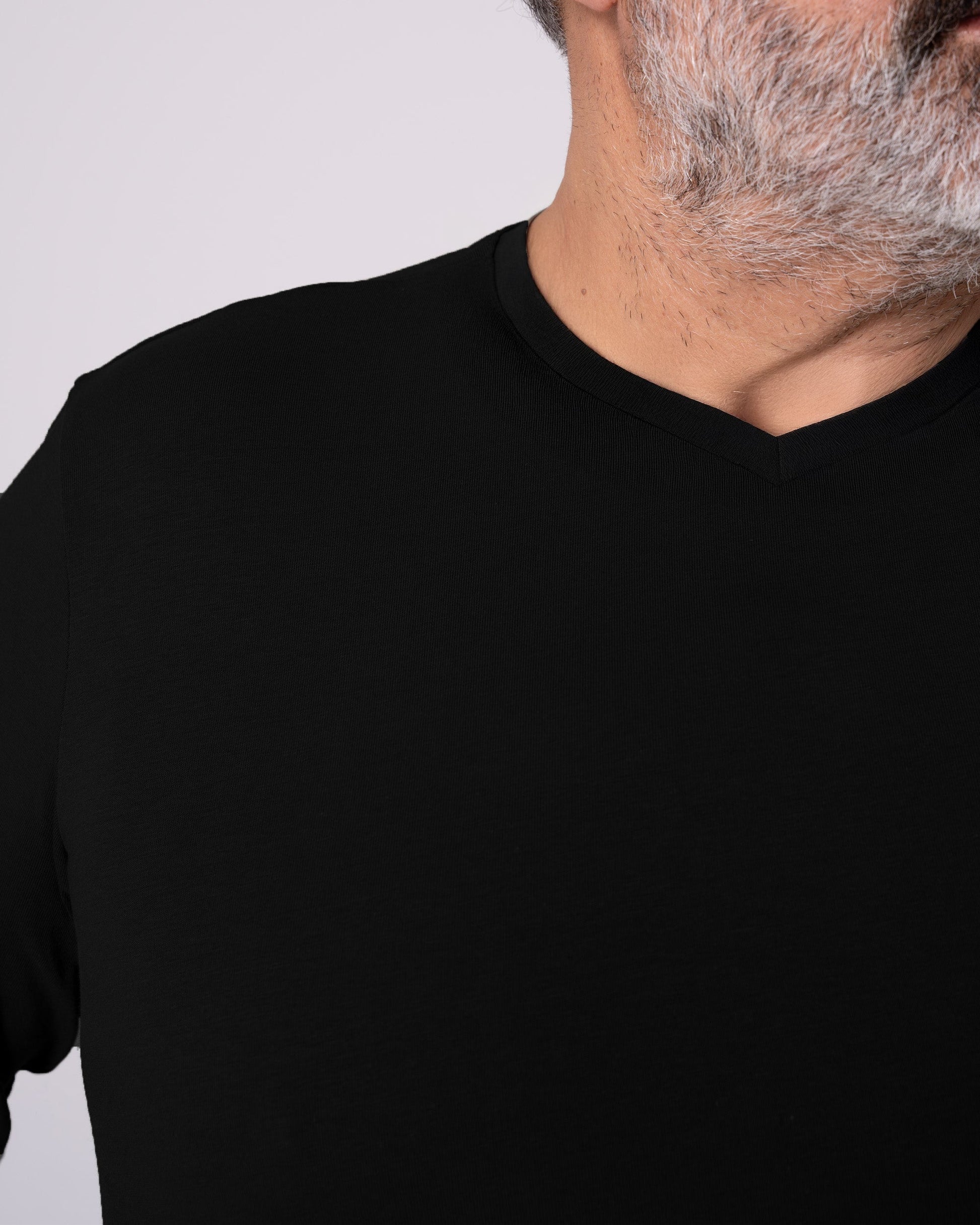 Siyah Uzun Kollu V Yaka Tişört Craftlabel