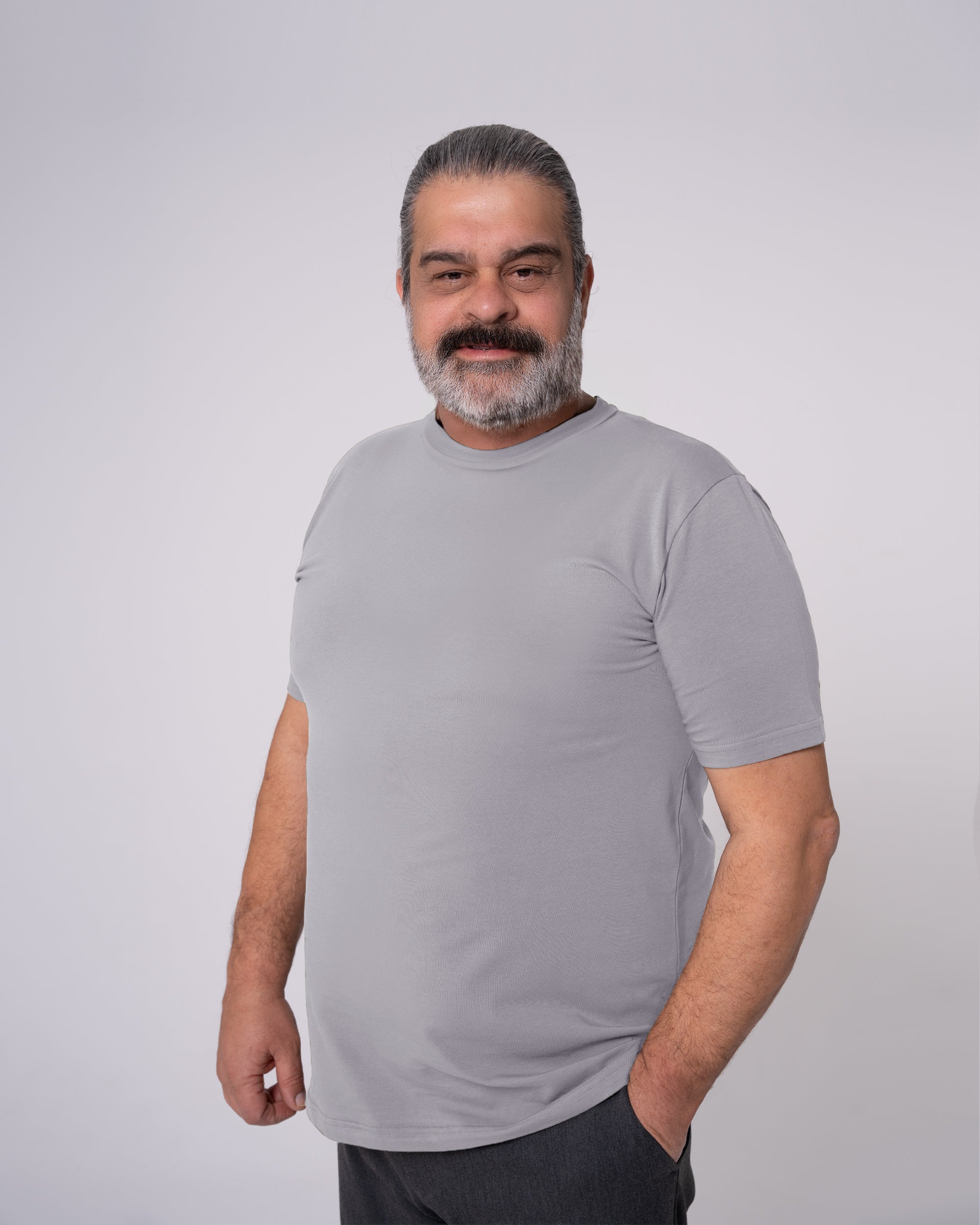 Gri Bisiklet Yaka Tişört