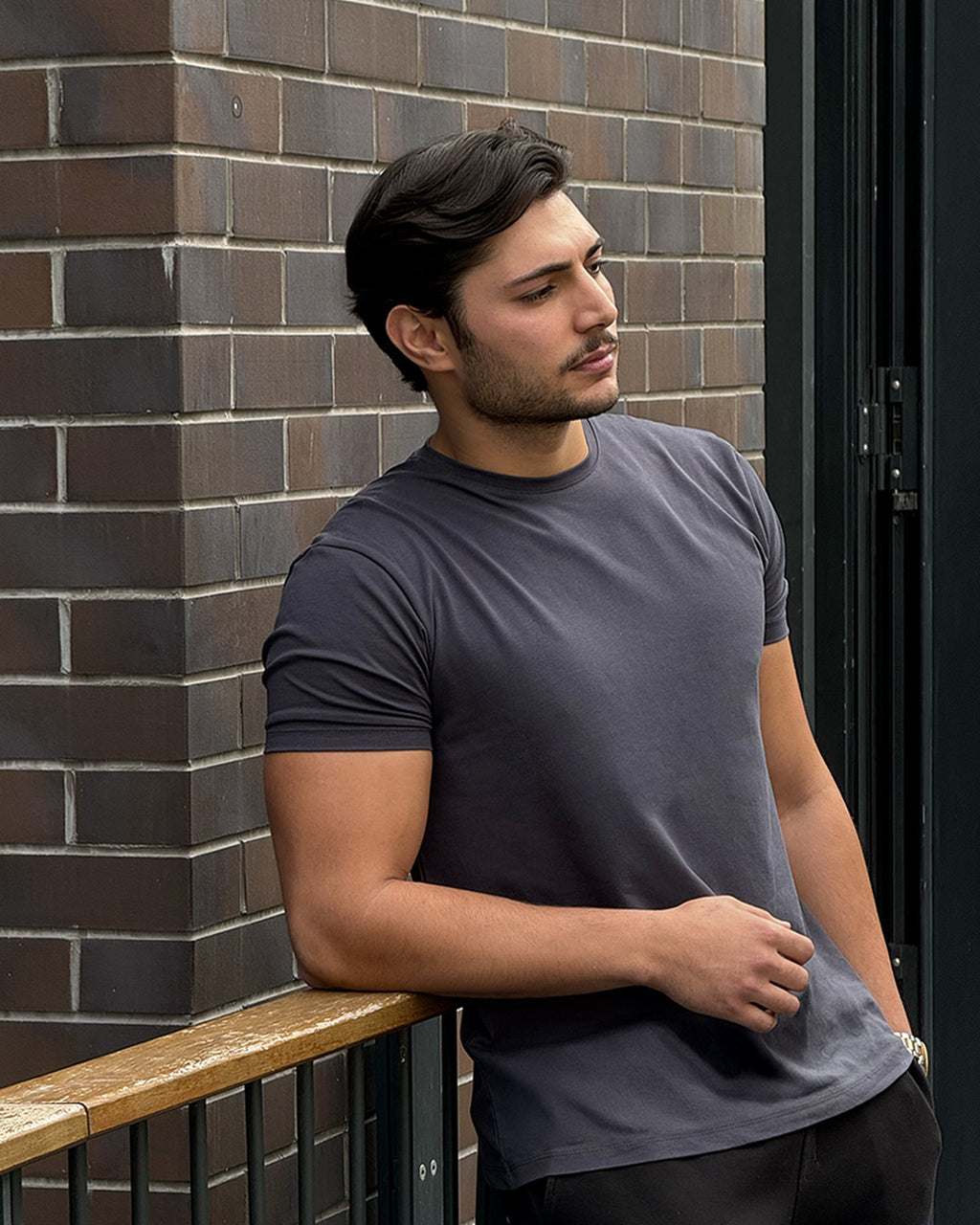 Antrasit Bisiklet Yaka Tişört