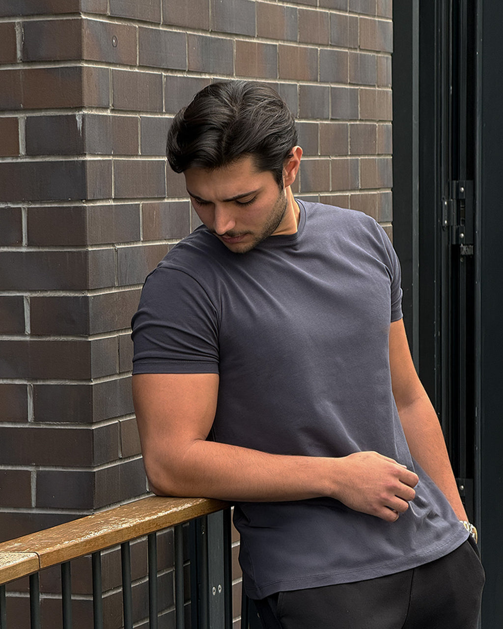 Antrasit Bisiklet Yaka Tişört